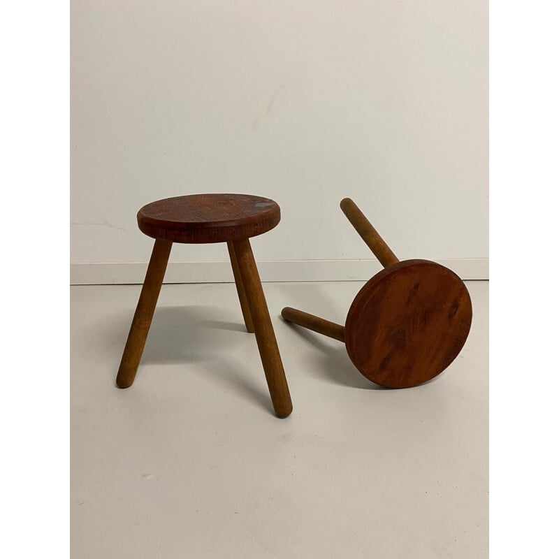 Pair of vintage Scandinavian tripod stools