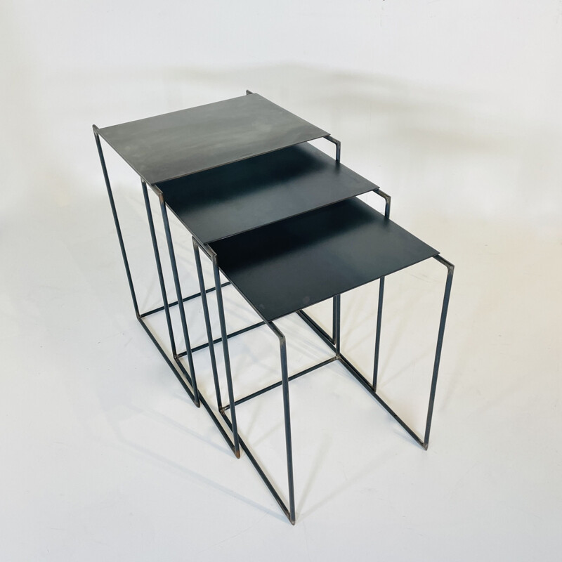 Vintage steel nesting table by Franck for Michel Robichez, France 1990