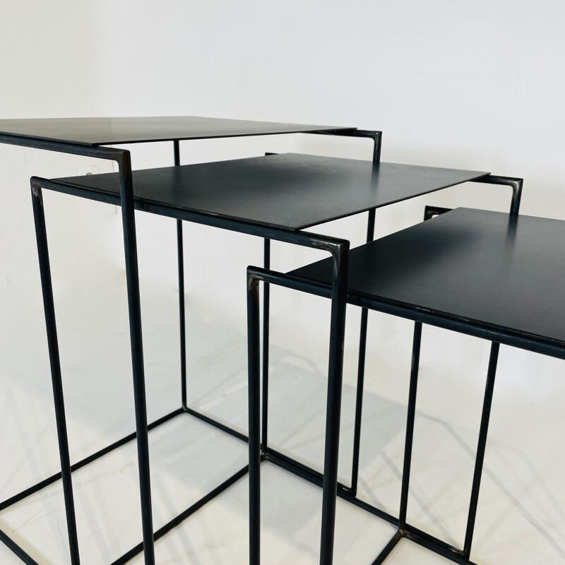 Tables gigogne vintage en acier par Franck pour Michel Robichez, France 1990