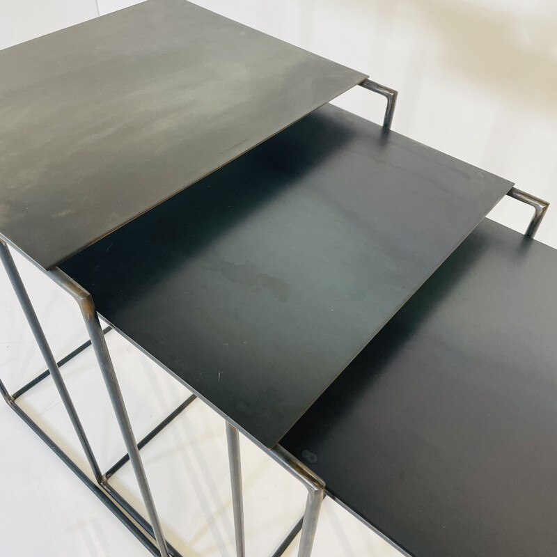 Vintage steel nesting table by Franck for Michel Robichez, France 1990