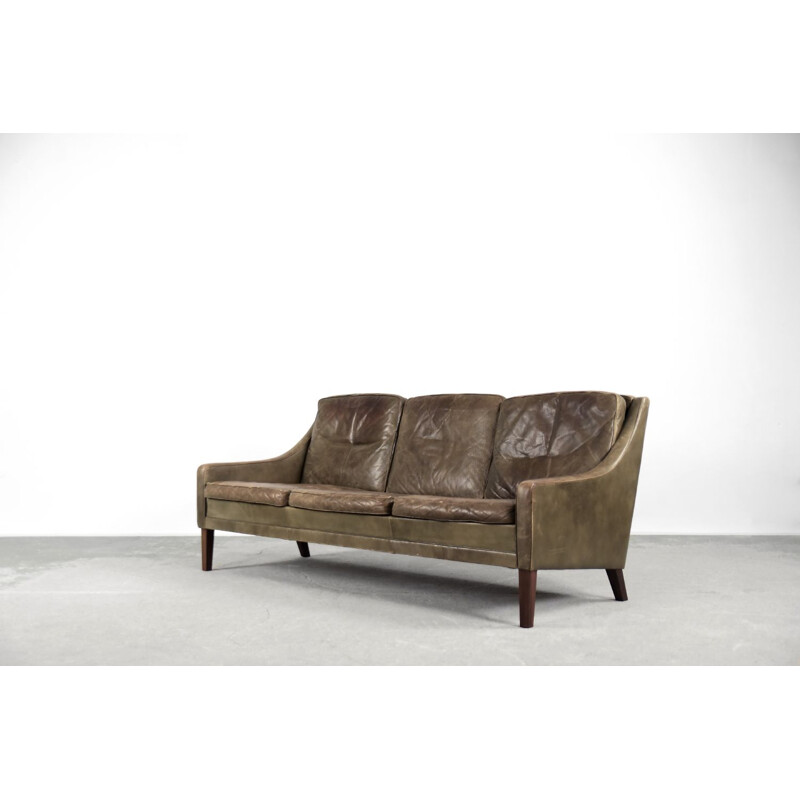 Vintage Danish brown leather 3-seater sofa, 1950s