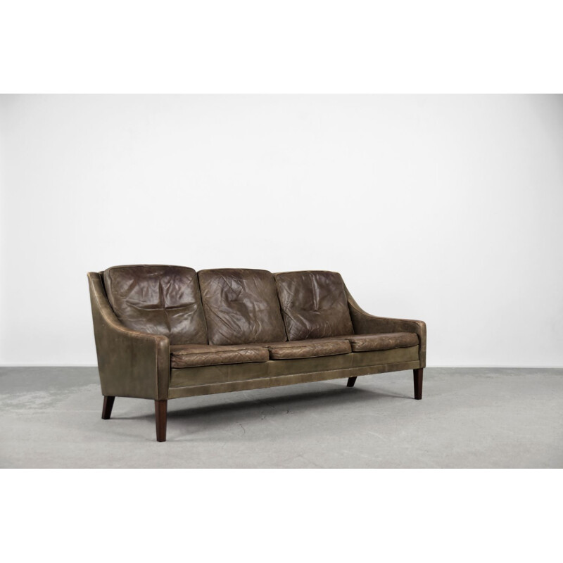 Vintage Danish brown leather 3-seater sofa, 1950s