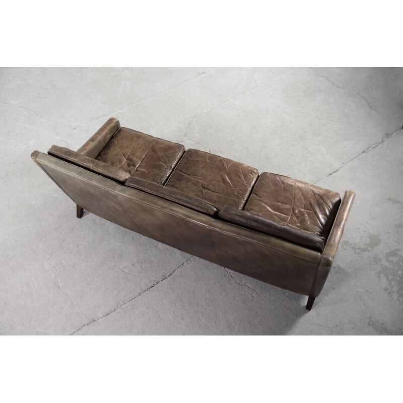 Vintage Danish brown leather 3-seater sofa, 1950s