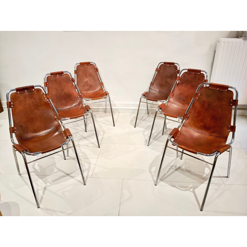 Set of 6 vintage cowhide chairs by Charlotte Perriand for Les Arcs