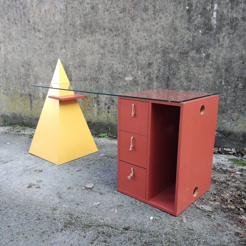 Vintage bureau van glas en mdf, 1980