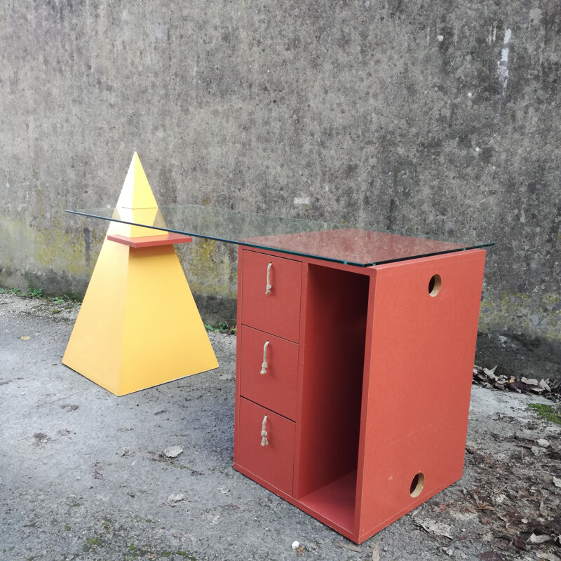 Vintage bureau van glas en mdf, 1980