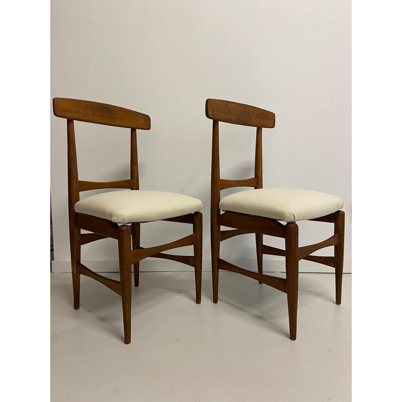 Pair of vintage oakwood chairs, Suede 1950