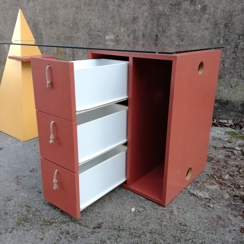 Vintage glass and mdf desk, 1980