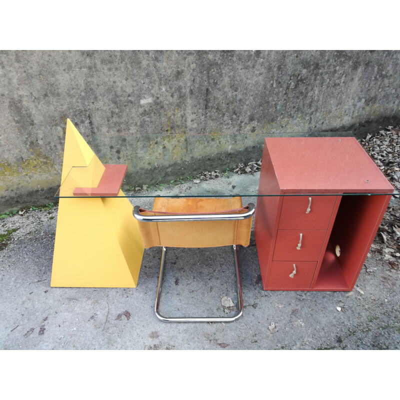 Vintage glass and mdf desk, 1980