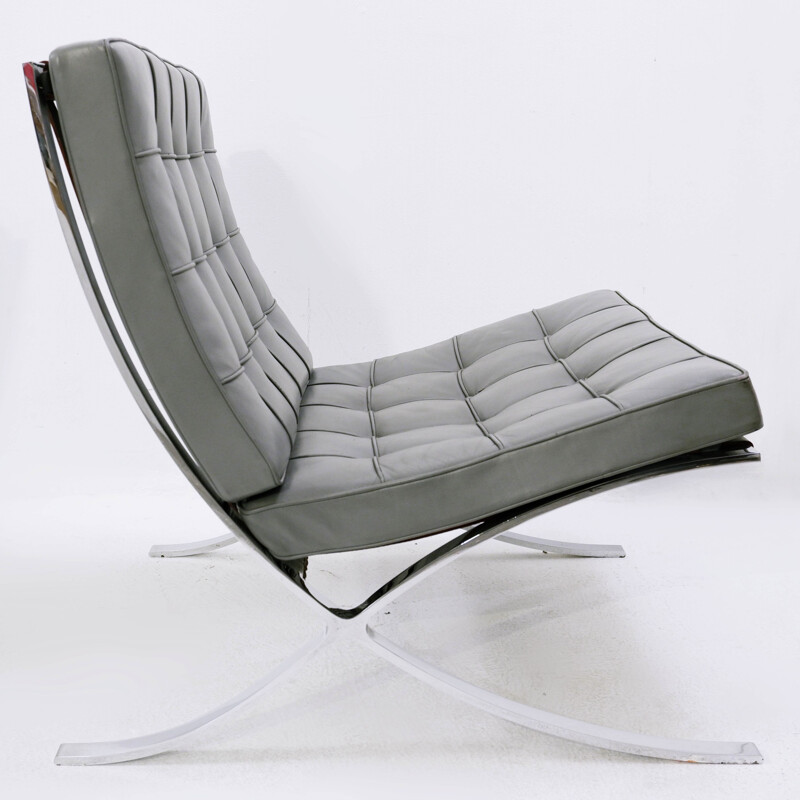 Vintage grey leather armchairs by Ludwing Mies van der Rohe for Knoll, 1980