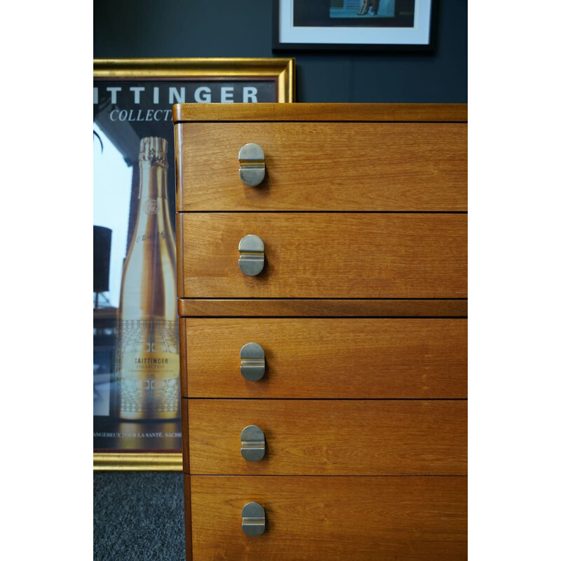 Mid century teak chest of five drawers