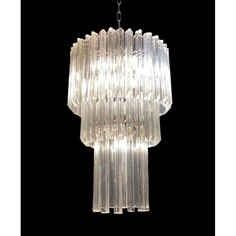Vintage murano glass chandelier with prism, Italy 1970