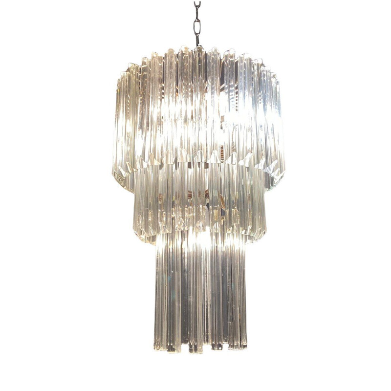 Vintage murano glass chandelier with prism, Italy 1970