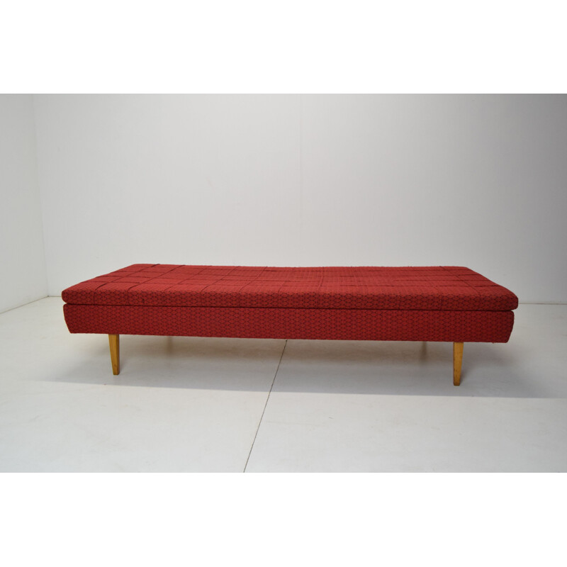 Vintage wood and fabric daybed, Czech 1960
