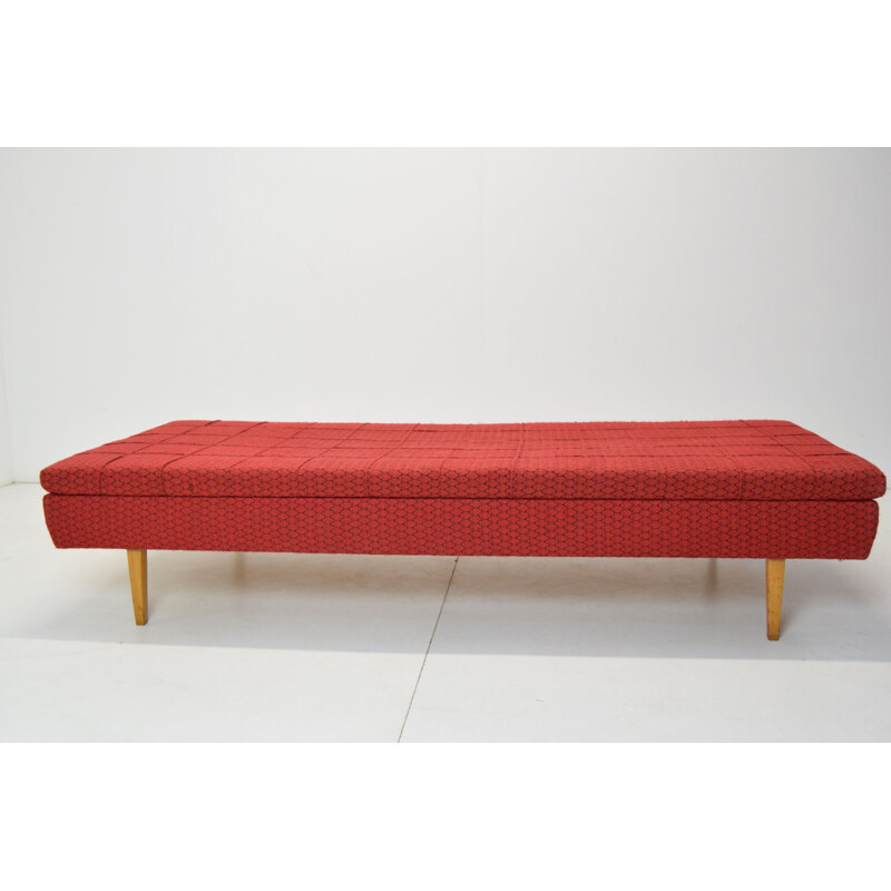 Vintage wood and fabric daybed, Czech 1960