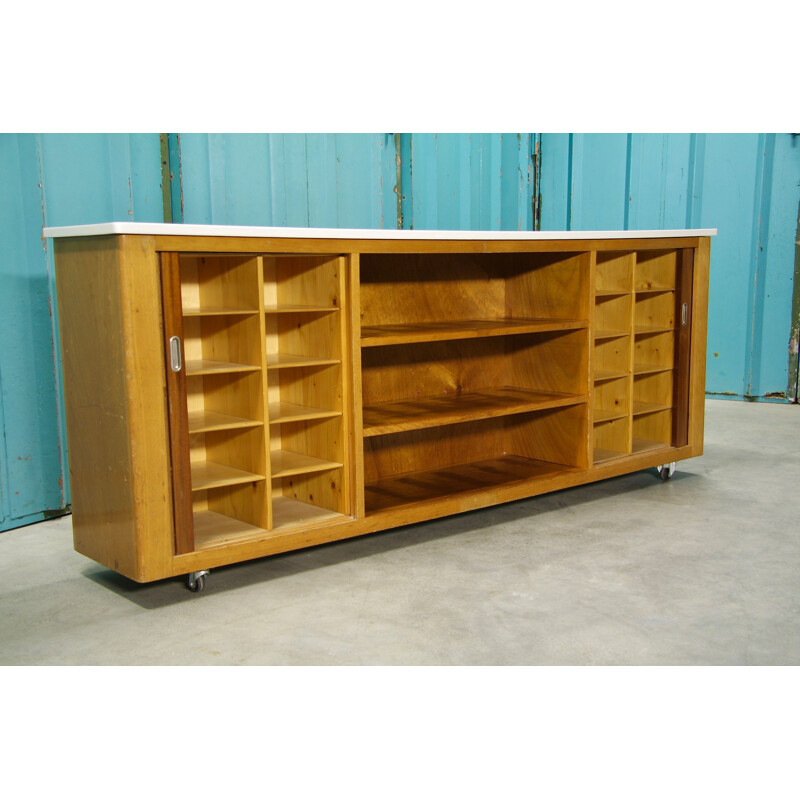 Dutch vintage school sideboard in beech, 1960s