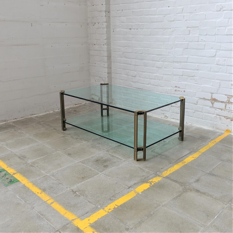 Rectangular vintage glass coffee table by Peter Ghyczy, 1970s