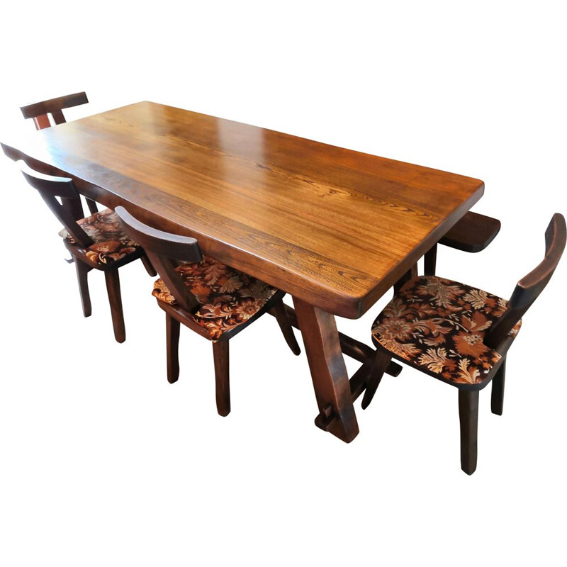 Vintage solid elmwood table by Aranjou, 1960