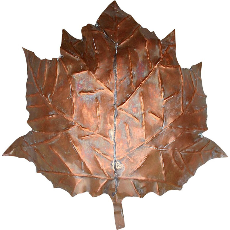 Vintage wall lamp with leaves in solid copper, Germany 1970