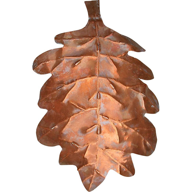 Vintage wall lamp with leaves in solid copper, Germany 1970