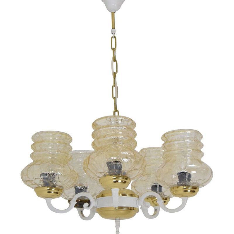 Vintage glass and metal chandelier, Czech 1970