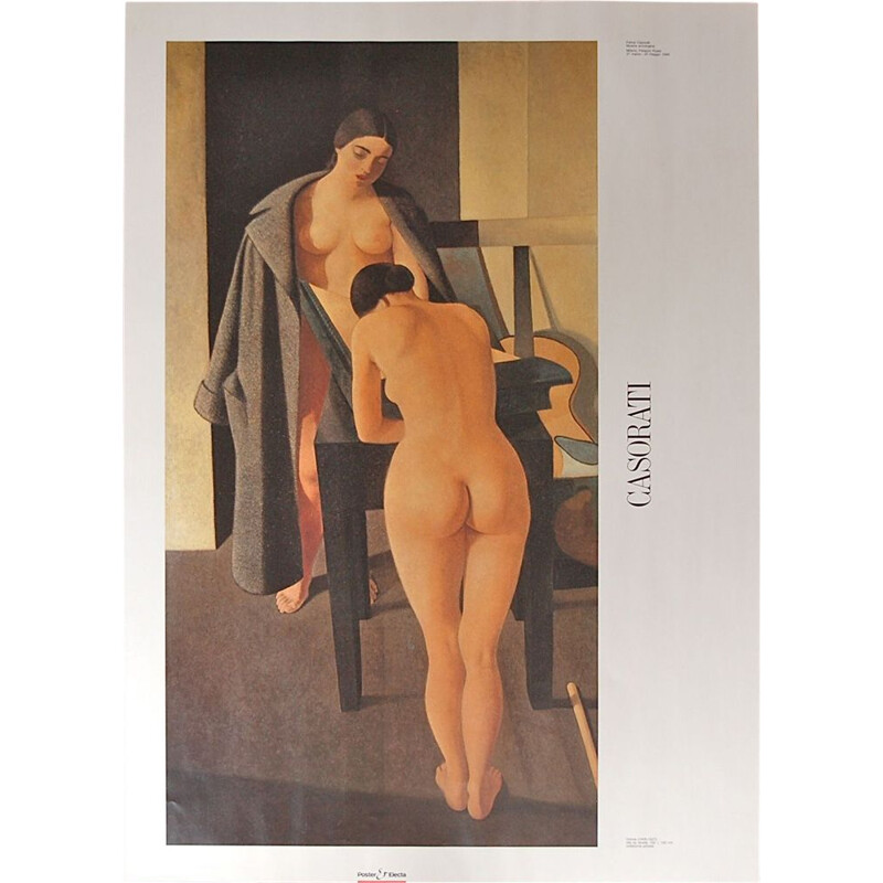 Vintage niet ingelijste tentoonstellingsaffiche van Felice Casorati, Italië 1990