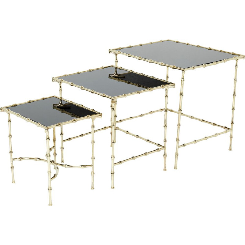 Tables gigognes vintage en bambou et laiton par la Maison Baguès, 1960