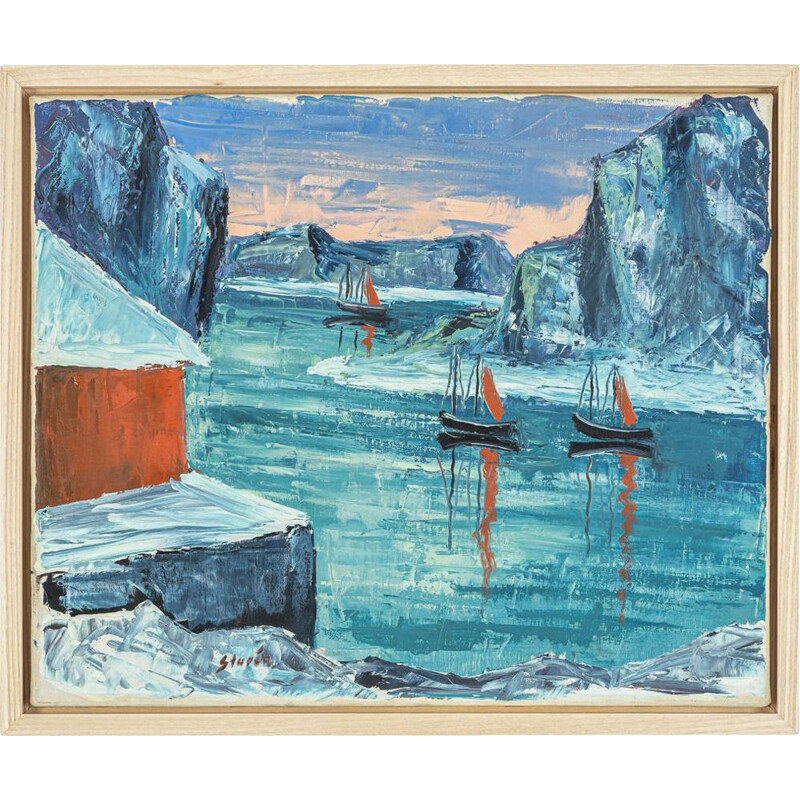 Oil on canvas vintage arctic sea