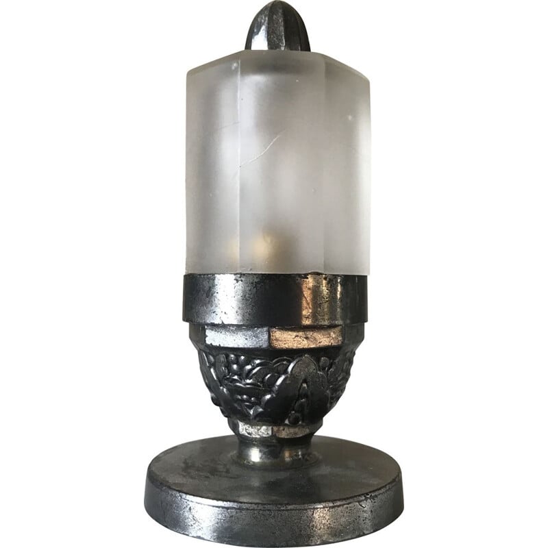 Lampe Art déco vintage en bronze et verre dépoli