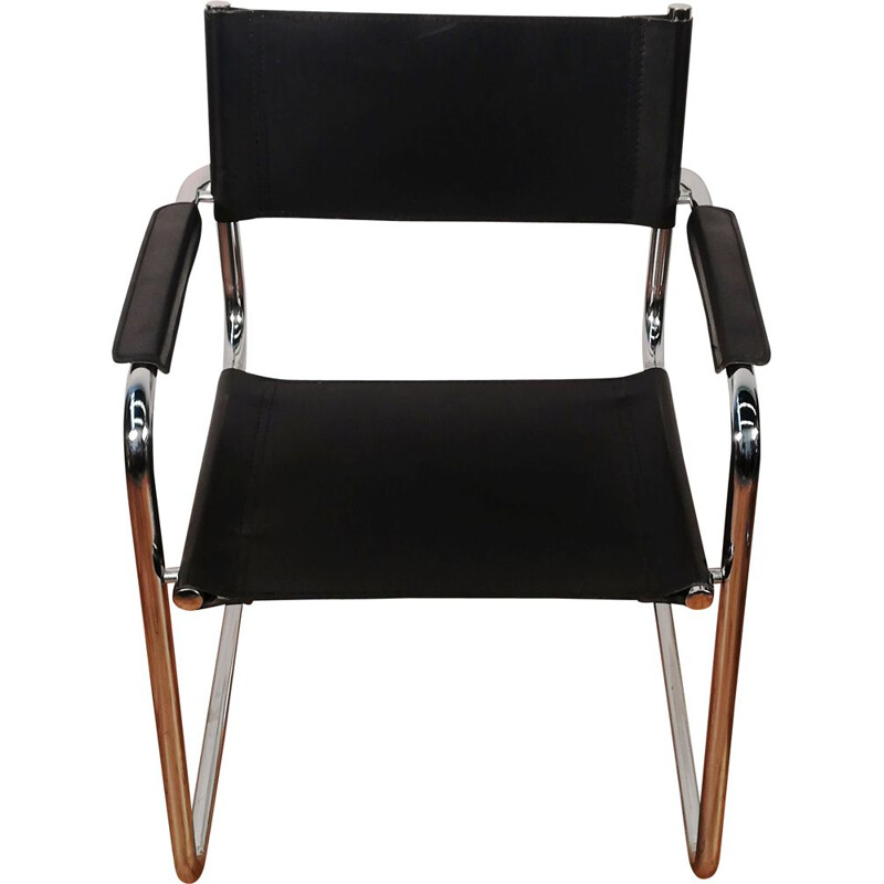 Black leather and aluminium vintage armchair