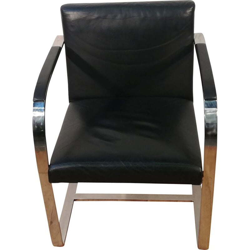 Vintage-Sessel aus verchromtem Stahl und schwarzem Leder