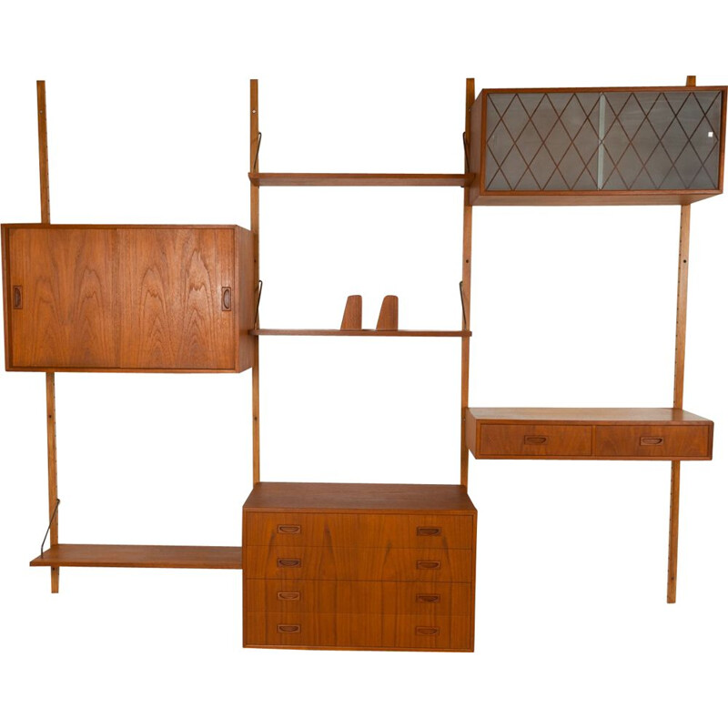 Danish vintage teak wall unit by Preben Sørensen for Ps System, 1960s