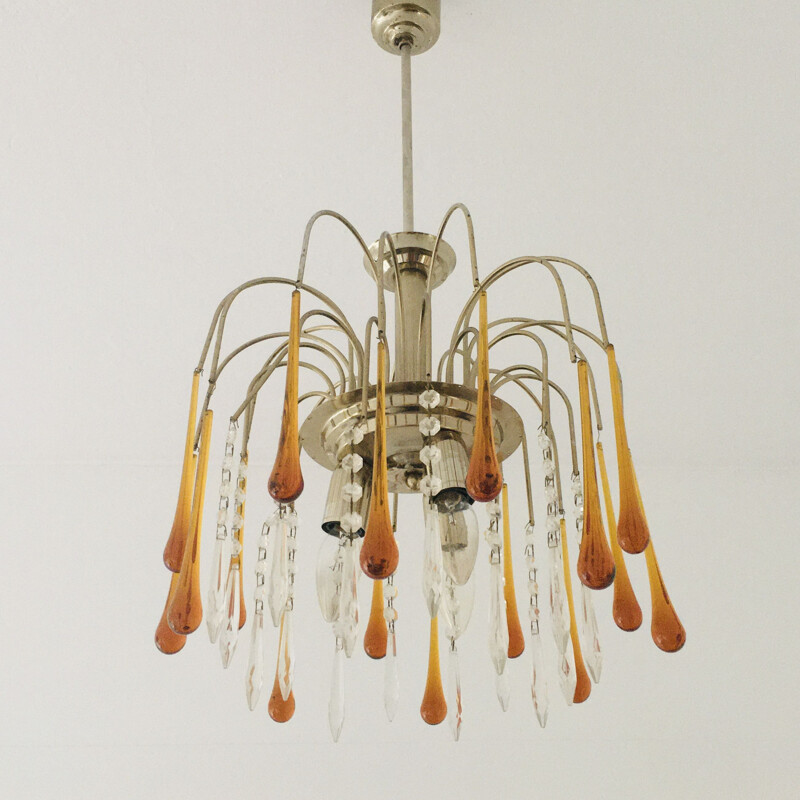 Vintage Murano glass teardrop waterfall chandelier, 1970s