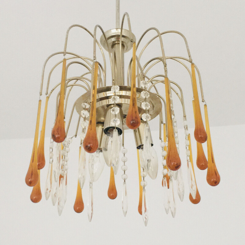 Vintage Murano glass teardrop waterfall chandelier, 1970s