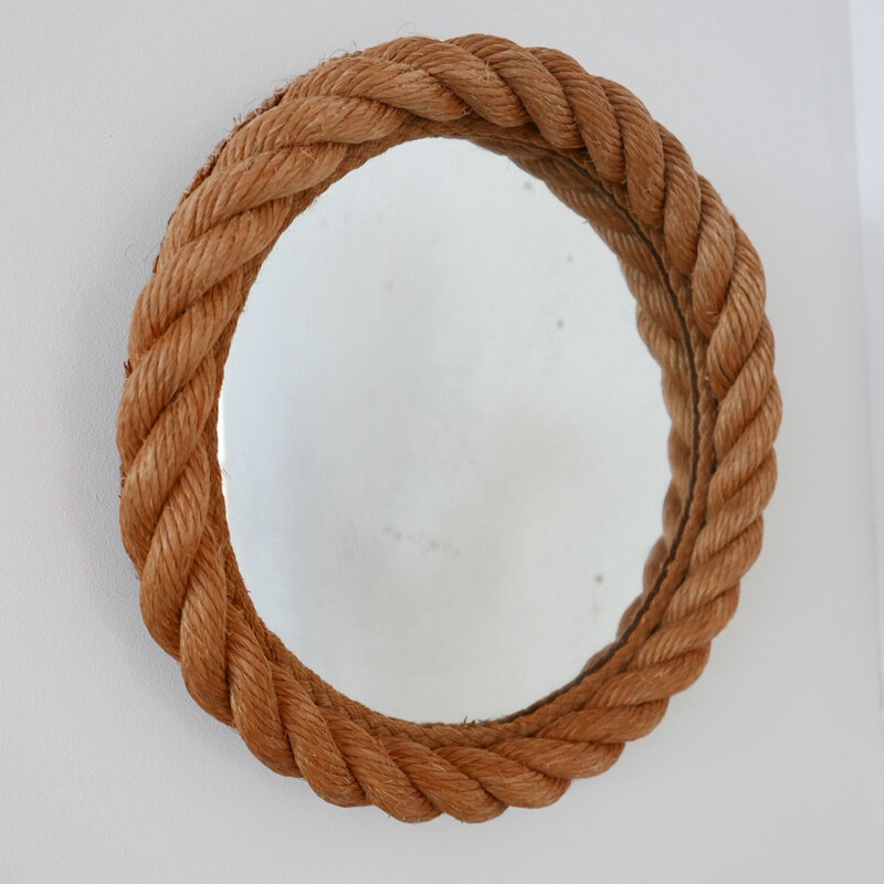 Mid-Century rope work circular mirror by Audoux-Minet, France 1960s