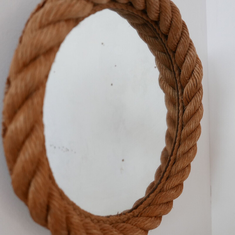 Miroir circulaire vintage en cordage par Audoux-Minet, France 1960