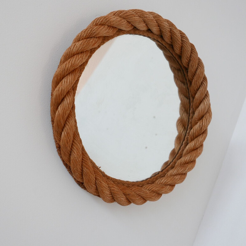 Miroir circulaire vintage en cordage par Audoux-Minet, France 1960