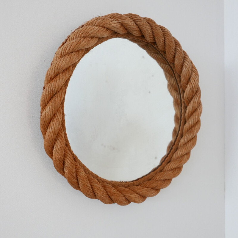 Miroir circulaire vintage en cordage par Audoux-Minet, France 1960