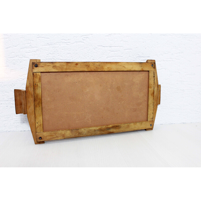 Vintage Art Deco solid wood and mirror tray