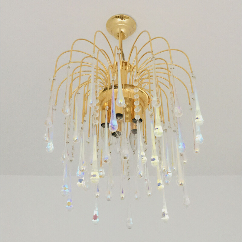 Vintage Murano glass teardrop waterfall chandelier, Italy 1970s