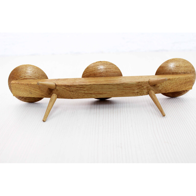 Candeliere vintage scandinavo in legno e ottone