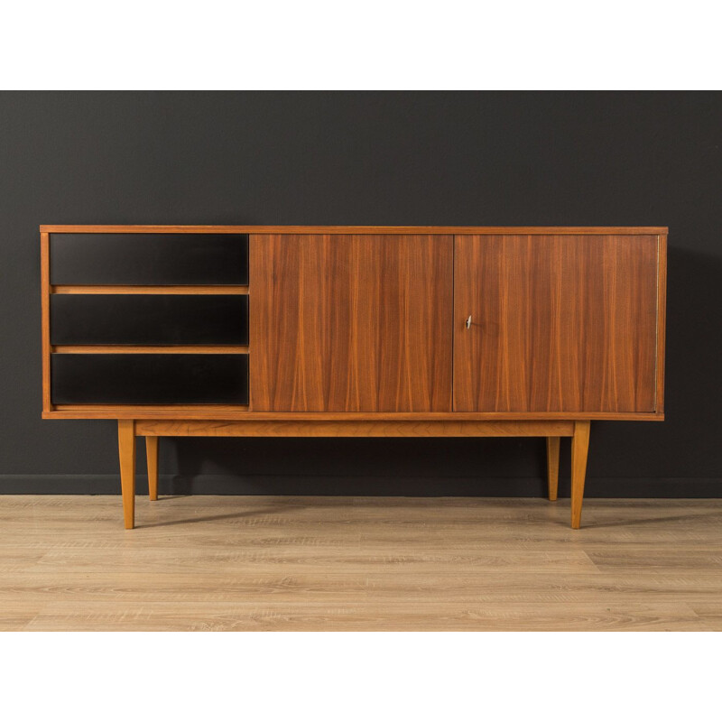 Vintage walnut sideboard with three formica-coated drawers in black, Germany 1960s