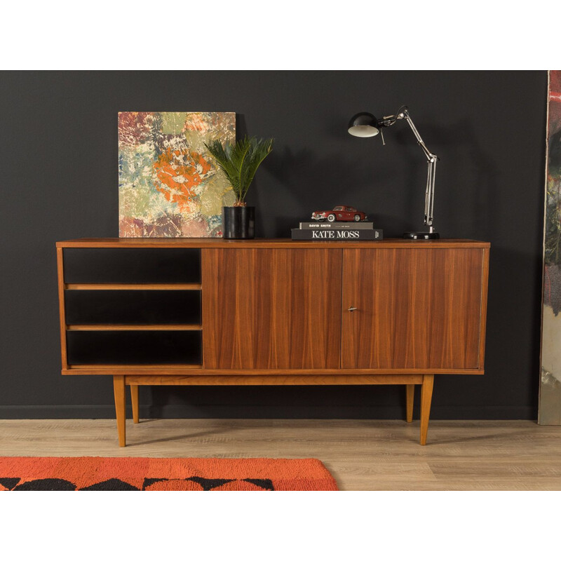 Vintage walnut sideboard with three formica-coated drawers in black, Germany 1960s