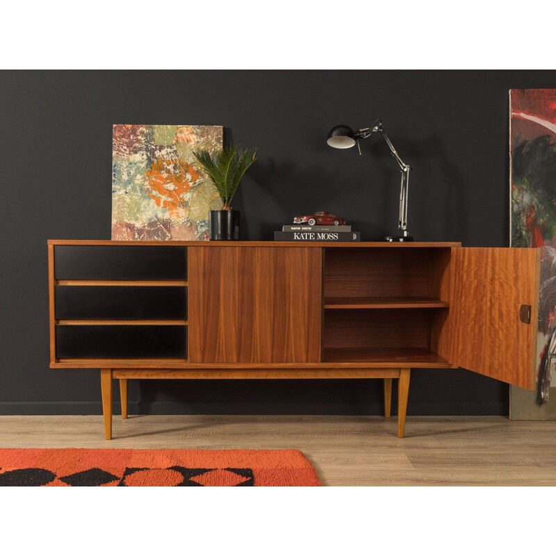 Vintage walnut sideboard with three formica-coated drawers in black, Germany 1960s