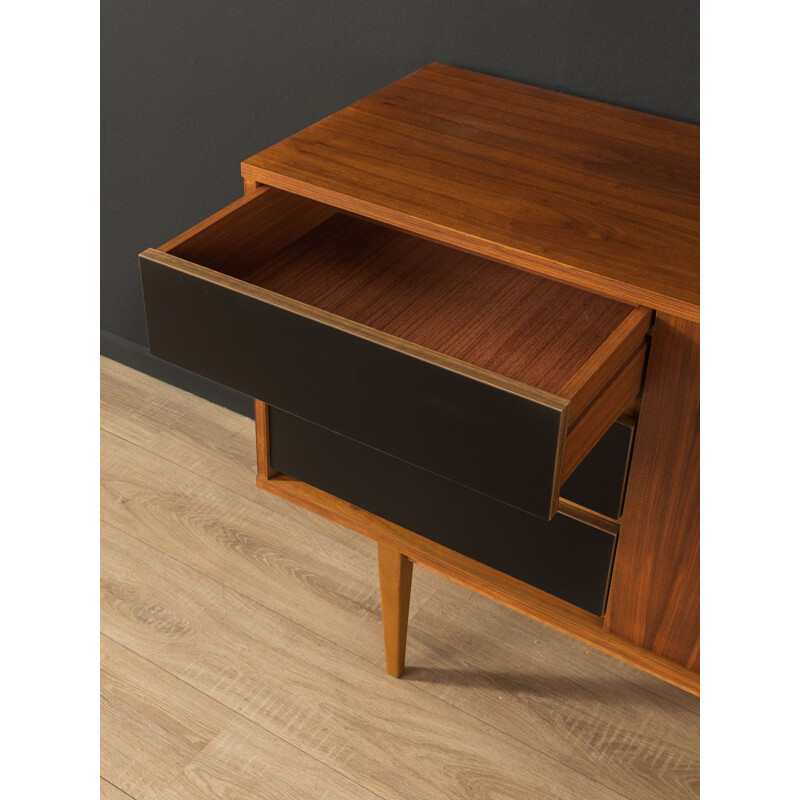 Vintage walnut sideboard with three formica-coated drawers in black, Germany 1960s