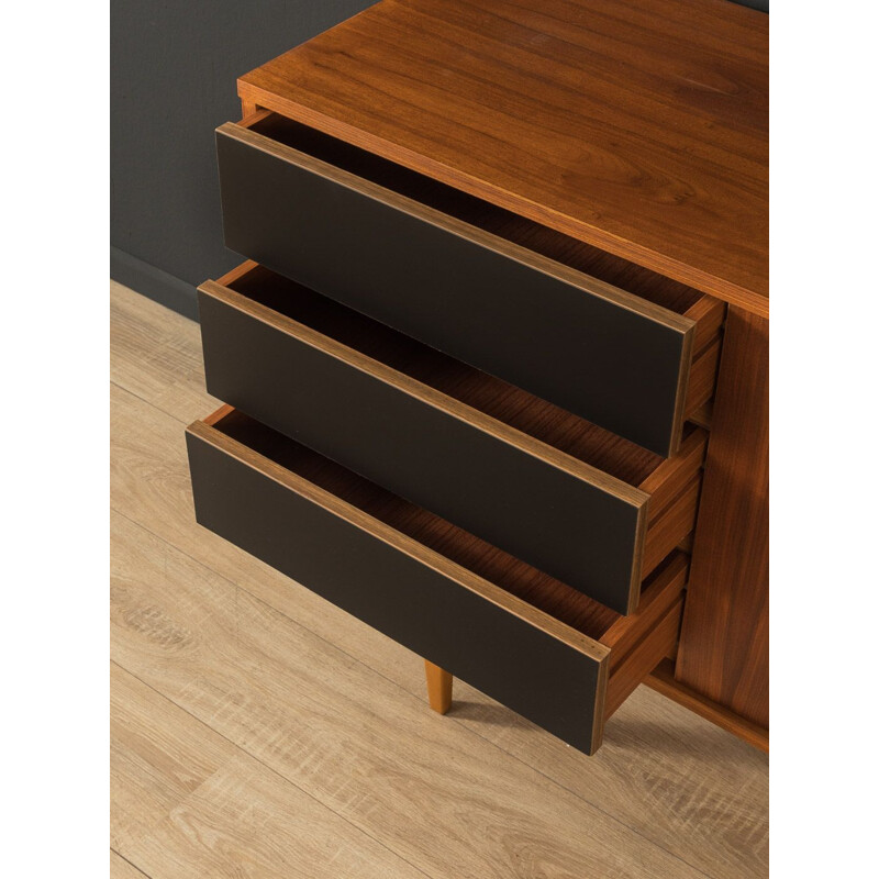 Vintage walnut sideboard with three formica-coated drawers in black, Germany 1960s