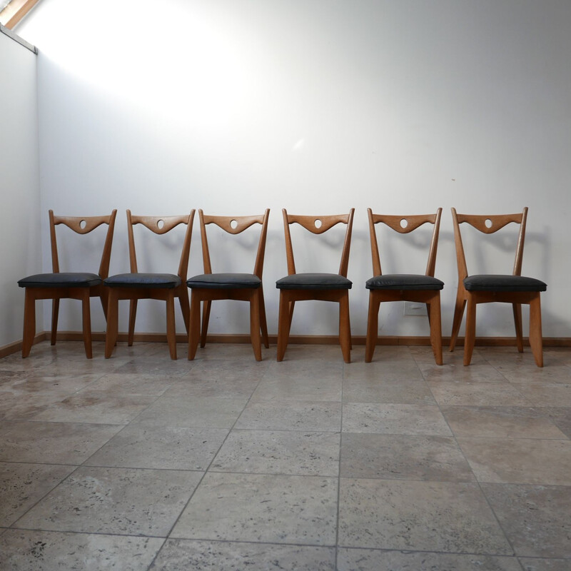 Ensemble de 6 chaises vintage en bois de chêne par Guillerme et Chambron, France 1960