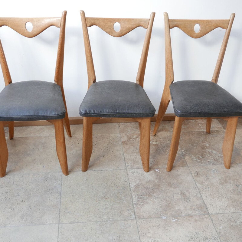Conjunto de 6 cadeiras de carvalho vintage da Guillerme et Chambron, França 1960