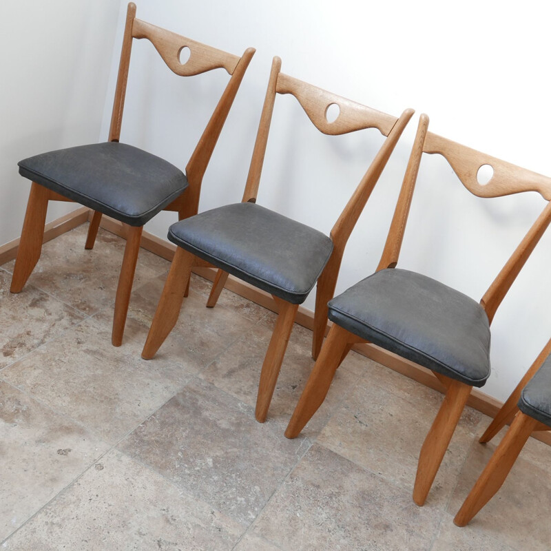 Set of 6 oakwood mid-century dining chairs by Guillerme et Chambron, France 1960s