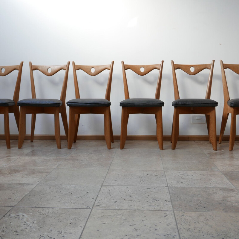 Set of 6 oakwood mid-century dining chairs by Guillerme et Chambron, France 1960s